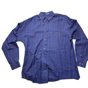 Faconnable Button Down Plaid Classic Shirt Long Sleeve Pocket Blue Men's Medium